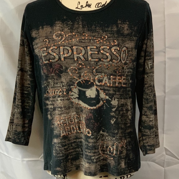 Take Two Clothing Tops - Espresso 3/4 Sleeve Copper Bling Caffe
